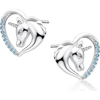 Olivie strieborné náušnice jednorožec v srdci 3763
