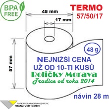 Termo kotouček 57/50/17 BPA 28m (57mm x 28m) Množství: 10 ks kotoučků ve fólii