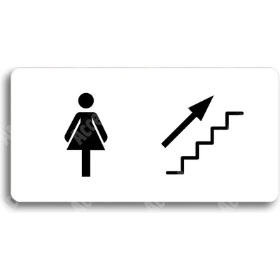 ACCEPT Piktogram WC ŽENY VPRAVO NAHORU - bílá tabulka - černý tisk bez rámečku