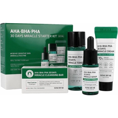 Some By Mi AHA∙BHA∙PHA multiaktívne sérum pre problematickú pleť 10 ml + zjemňujúce a hydratačné tonikum 30 ml + multiaktívny krém s upokojujúcim účinkom 20 g + čistiace mydlo na tvár s peelingovým ef