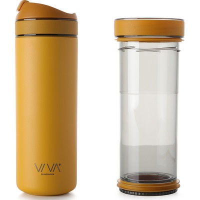 Viva Scandinavia Cestovný hrnček RECHARGE ANYTIME s čajový infuzér horčica 460 ml