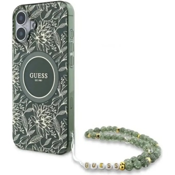 GUESS IML Flowers Allover Electro With Pearl Strap MagSafe калъф за iPhone 16 - зелен (3666339299606)