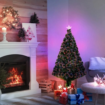 HOMCOM Umělý vánoční stromek s LED osvětlením Ø70 x 120 cm | zelený