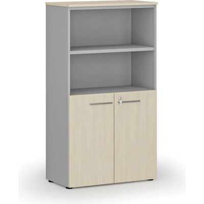 Primo Kombinovaná kancelárska skriňa GRAY, dvere na 2 poschodia, 1434 x 800 x 420 mm, sivá/breza