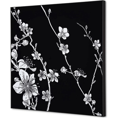 Jansen Display Textilní dekorace na zeď 40 x 40 Japonské třešňové květy černá, 400 x 400 mm
