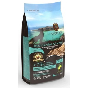 AMBROSIA MEDITERRANEAN DIET All breeds Fresh Sardine Herring, Puppy Growth - хипоалергенна храна за подрастващи кучета, БЕЗ ЗЪРНО, от всички породи, с пресни филета от сардини и херинга - 5 кг, Франция