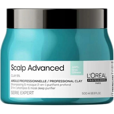 L´Oréal Scalp Advanced Anti Oiliness 2in1 Purifier Clay maska 2v1 na mastné vlasy 500 ml