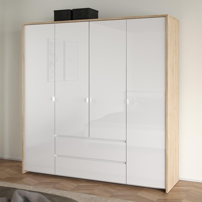 Четирикрилен гардероб Next Jackson hickory и бял гланц