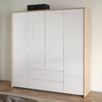 Четирикрилен гардероб Next Jackson hickory и бял гланц