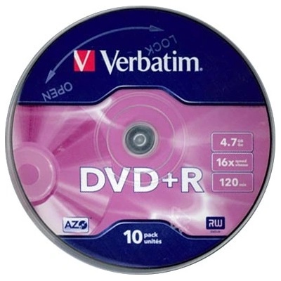 Verbatim DVD+R записваеми DVD дискове 4, 7GB 10бр. цилиндрични 43498 (43498)