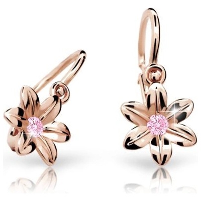 Danfil dětské náušnice kytičky C1993 z růžového zlata s kamínkem Pink zapínání brizura