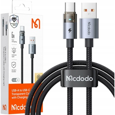 Mcdodo CA-6890 s kontrolkou nabíjení USB-C na USB-A průhledný 6A 1,2m černý