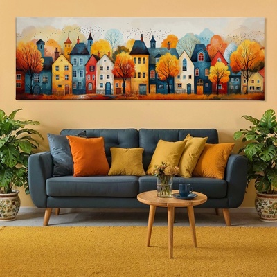 Obraz na plátně - Barevné městečko Preston FeelHappy.cz Velikost obrazu (šířka x výška): 120 x 40 cm
