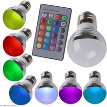 RGB LED žárovka 3W kulatá E27 3 ks