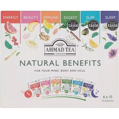 Ahmad Tea NATURAL BENEFITS SELECTION výběr čajů 6 druhů alu 10 ks