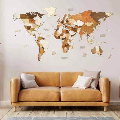 2D dřevěná mapa světa Česky, XXL 250 x 125 cm, Classic (standard)