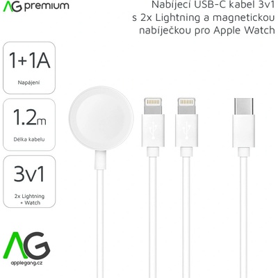 AG Premium C3168 Lightning a Apple Watch, 1,2m, bílý