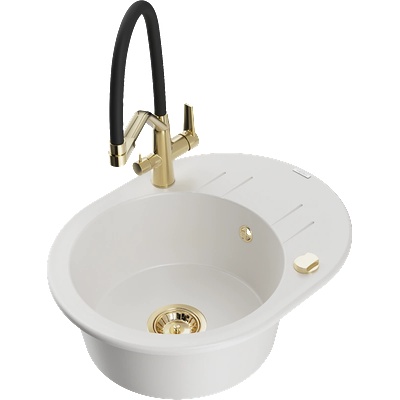 Mexen Kevin гранитна кухненска мивка с 1 камера и кухненски смесител Duo, бял - 6517-20-671701-57-G (6517-20-671701-57-G)