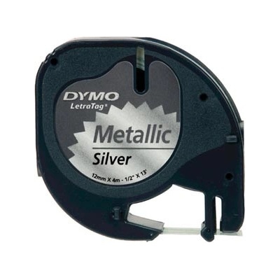 Dymo originální páska do tiskárny štítků, Dymo, S0721730, černý tisk/stříbrný podklad, 4m, 12mm, LetraTag metalická páska