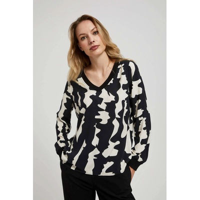 Moodo Щампована риза с V-образен деколте в черно Moodo Moodo | Cheren | ЖЕНИ | 46