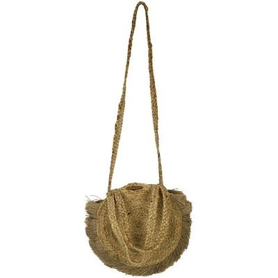 Přírodní oválná jutová crossbody s třásněmi