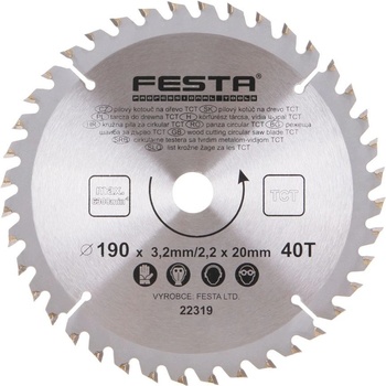 Festa Pilový kotouč s SK plátkem, 190 x 20 mm, 40 zubů, TCT 22319