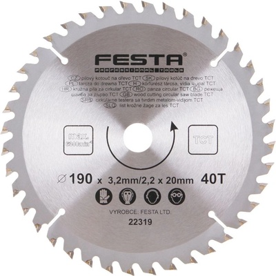 Festa Pilový kotouč s SK plátkem, 190 x 20 mm, 40 zubů, TCT, F22319