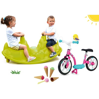Smoby dětská houpačka Tuleň, odrážedlo Learning Bike a Écoiffier dětský zmrzlinový set 310159-13