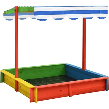 vidaXL Пясъчник с регулируем покрив, чамова дървесина, пъстър, UV50 (316475)