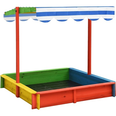 vidaXL Пясъчник с регулируем покрив, чамова дървесина, пъстър, UV50 (316475)