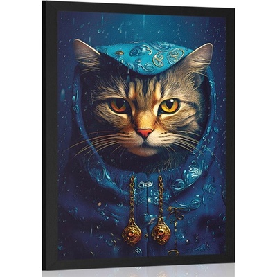 Plakát modro-zlatá kočka - 30x45 white