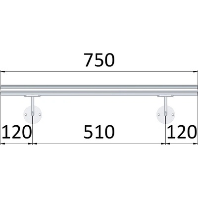 Madlo 750mm / leštěná nerez / AISI304, set: 2ks úchyt, madlo o42,4mm s ukončením
