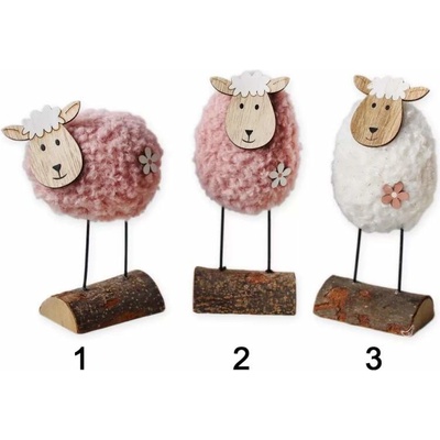 Lepaso Beránek textil/dřevo 18cm mix růžová/bílá