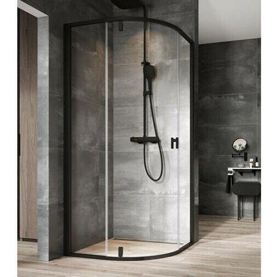 Ravak Nexty čtvrtkruhový sprchový kout NSKK3, 87-89,5x87-89,5x195 cm, černá, sklo transparent 3O677300Z1