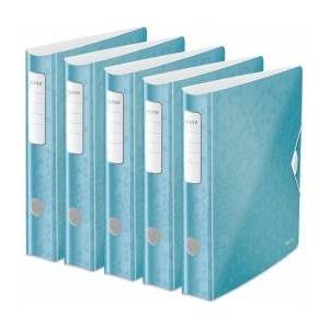 Leitz quality folder 180° Active WOW, pack of 5, A4, narrow, rounded spine, 6.5 cm wide, elastic band closure, light polyfoam, plastic folder, WOW series, ice blue, 11070051 - 939003