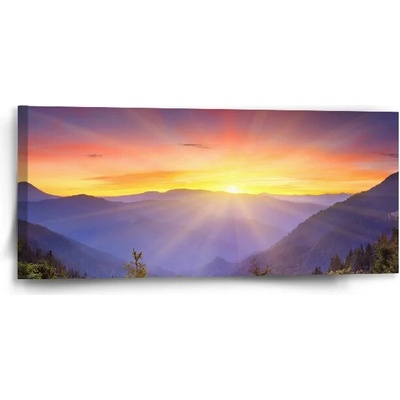 Sablio Obraz Západ slnka nad lesom - 110x50 cm