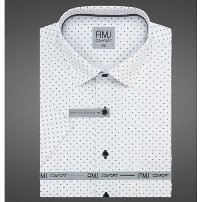 AMJ pánská bavlněná košile krátký rukáv slim fit VKSBR1494 bílo-šedá/šedé kostičky