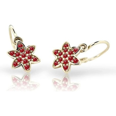 Danfil dětské náušnice kytičky C2206 ze žlutého zlata s kamínky Ruby Dark zapínání brizura