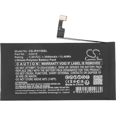 Cameron Sino iPhone 15 CAMERON SINO литиево-полимерна батерия 3, 85 V / 3500 mAh, съвместима с Apple A3018, ЧЕРНА CS-IPH150SL (CS-IPH150SL)