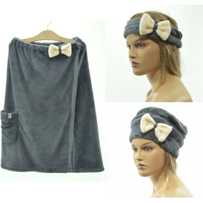 Trojdílný dámský saunový set, tmavě šedý velikost v cm: M (90 -100) cm