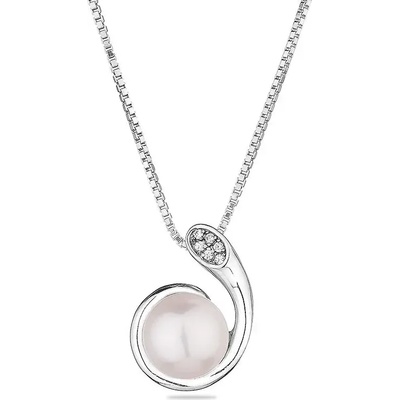 Swan Сребърно колие със сладководна бяла перла и циркони CAA089NW Swan