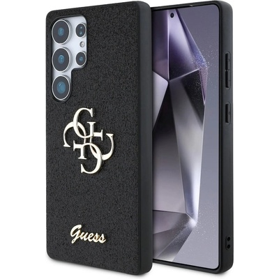 GUESS PU Fixed Glitter 4G Metal Logo Case - силиконов (TPU) калъф за Samsung Galaxy S25 Ultra (черен)