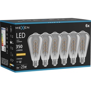 Mexen Vintis 6x LED лампа спирална нишка E27, ST64, 6W, Топла - 2200K, 350 lm, пушек (L162-E27-0622-70x06)