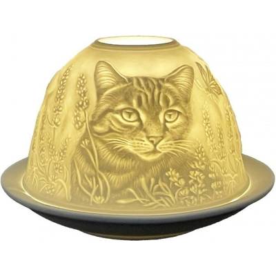 Bílý porcelánový svícen na čajovku kočička s koťátky Paollo - Ø 12 * 8 cm - Clayre & Eef