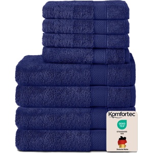 Komfortec set of 8 towels, 4 bath towels 70x140 cm & 4 hand towels 50x100 cm, 100% cotton terry cloth, fluffy and absorbent, navy blue - 4er-50x100-und-4er-70x140-navyblau-amz (4er-50x100-und-4er-70x140-navybla