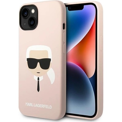 KARL LAGERFELD Кейс Karl Lagerfeld KLHMP14MSLKHLP за iPhone 14 Plus 6, 7", твърд, светлорозов /светлорозов Silicone Karl`s Head, съвместим с MagSafe (3666339078041)