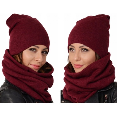Fashionweek moderni zimní set čepice a šála pletený tunel ZIZI20/K6 vínově