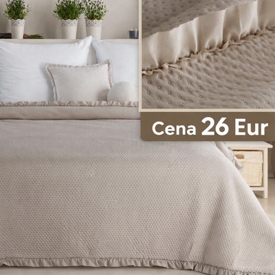 Eurofirany Prehoz na posteľ FALBANKA tmavo bežový s volánovým lemom tmavobéžová Polyester 200x220 cm