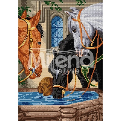 Milena Style Коне на водопой - гоблен със схема конци dmc 1: 1