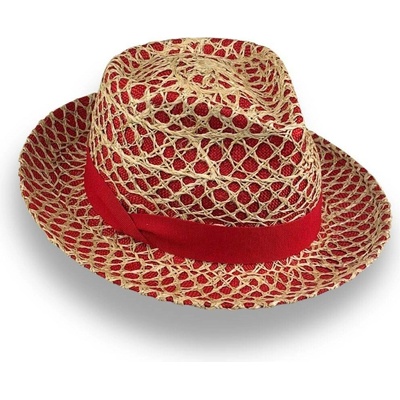 Krumlovanka Letní luxusní dámský fedora klobouk Handcrafted Co-14012 červený